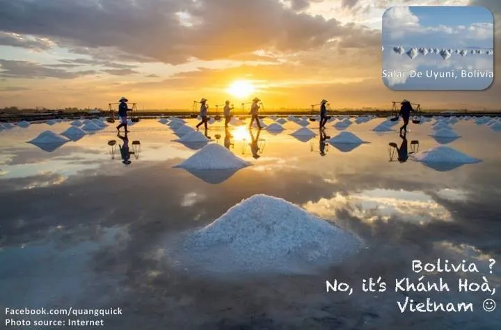 Bạn vẫn hâm mộ vẻ đẹp của cánh đồng muối Salar De Uyuni, Bolivia, chẳng cần đi xa đến thế đâu, chỉ cần đến Khánh Hòa thôi, bạn cũng sẽ được ngắm những cánh đồng muối đẹp chẳng kém phần địa danh nổi tiếng ấy!