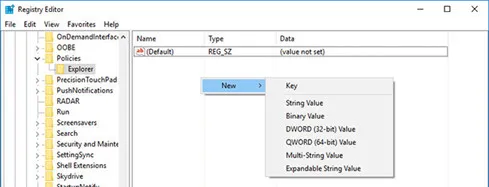 Tiến hành tạo khóa DWORD mới trong cửa sổ Registor Editor