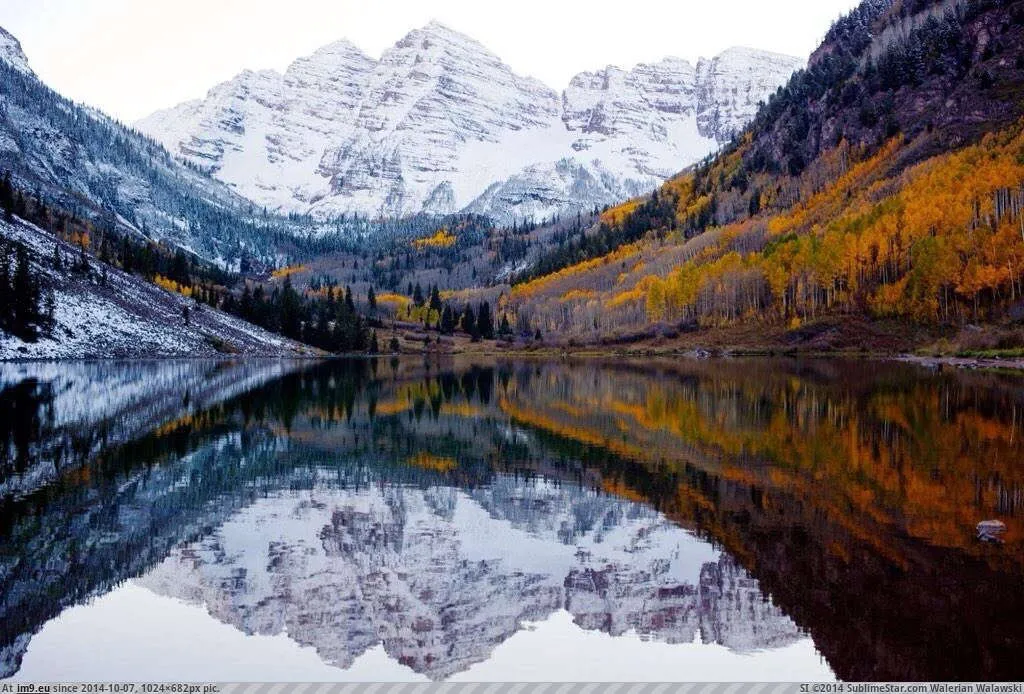 Sự giao thoa của mùa thu lá vàng và mùa đông băng giá ở Colorado, Mỹ.