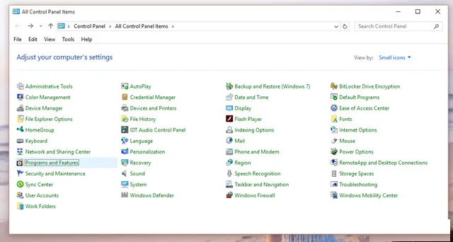 Programs and features
