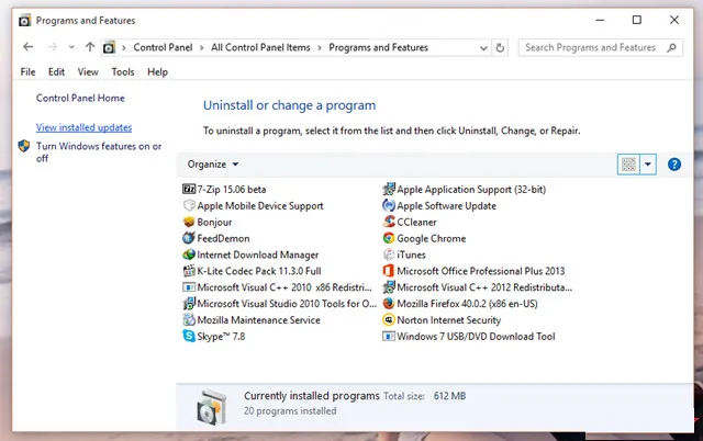 View installed updates