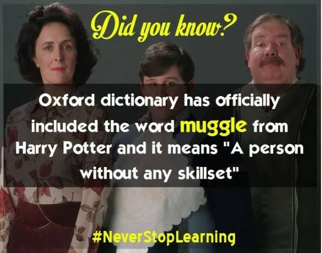Từ điển Oxford đã chính thức bao gồm từ "muggle" trong Harry Potter và nó có nghĩa là "một người không có bất kỳ kỹ năng/năng lực nào".
