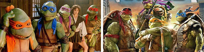 Ninja rùa phiên bản năm 1990 và 2016.