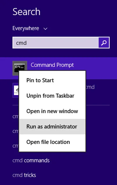 Nhập "cmd" vào hộp Search program and files