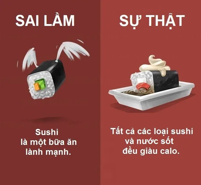 Sushi thường ăn kèm với nước sốt chứa nhiều đường, calo và muối, không tốt cho sức khỏe.