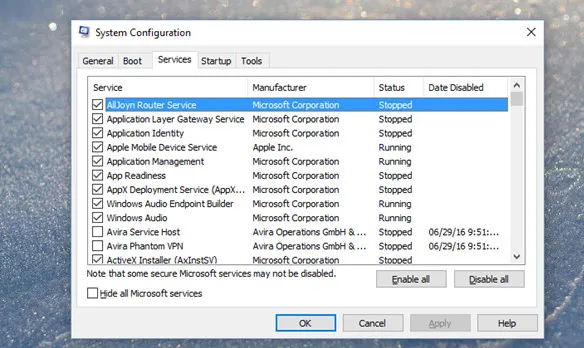 Hide all Microsoft Services