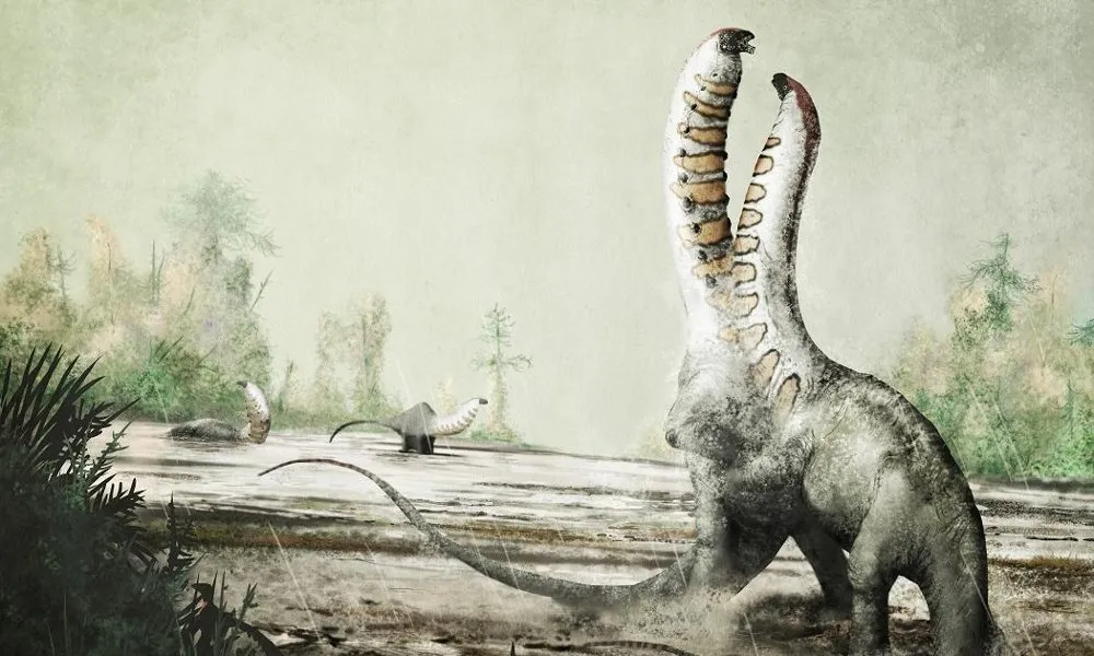 Hai con thằn lằn sấm (Brontosaurus) đang tranh đấu giành quyền thống trị.