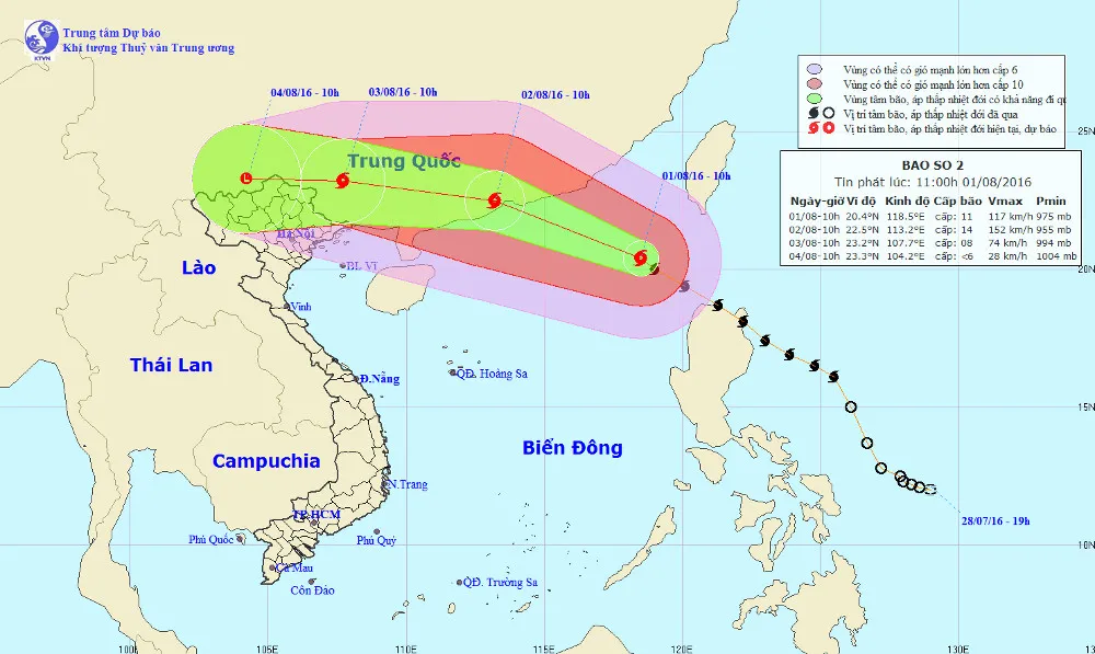Vị trí và đường đi của siêu bão Nida.