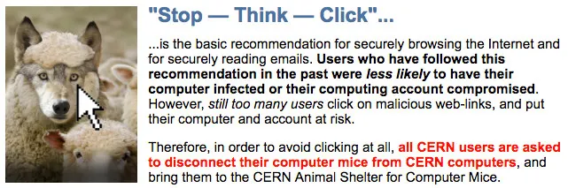 CERN nhấn mạnh rằng mọi người nên dừng lại, suy nghĩ trước khi nhấp vào liên kết.