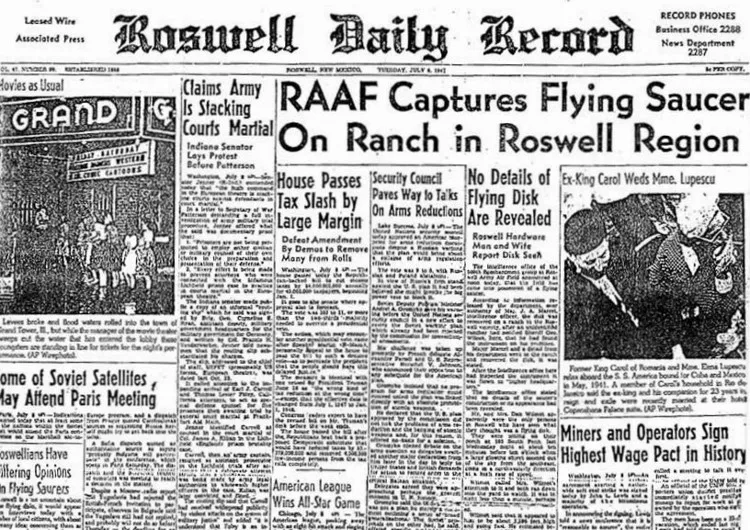Bài báo về sự cố năm 1947 ở Roswell.