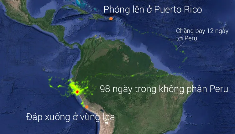 Lộ trình đường bay của khinh khí cầu.