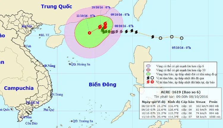 Hướng đi của bão Aere.