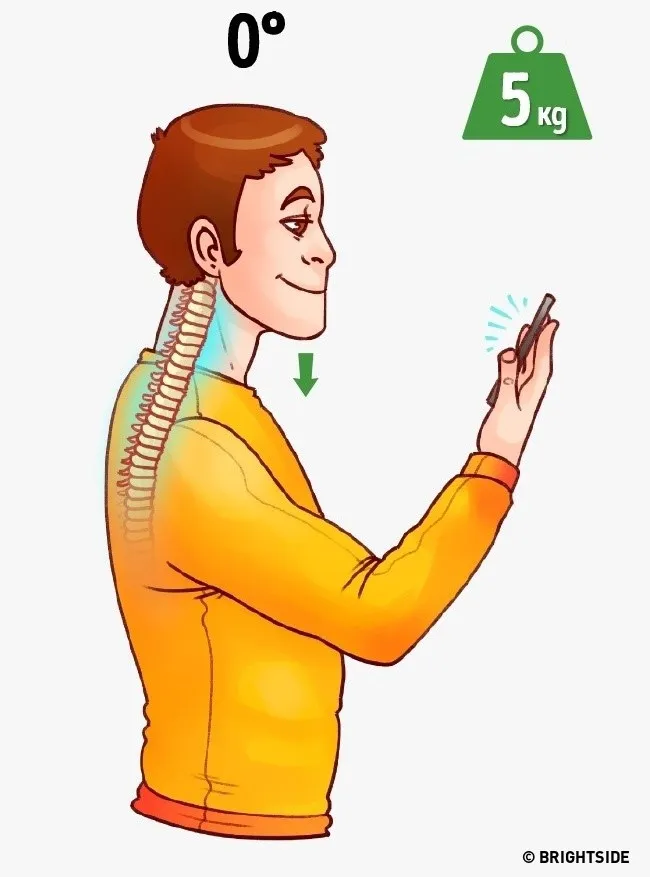 Bạn nên nhìn màn hình điện thoại bằng cách hạ thấp tầm nhìn, hơn là cúi đầu.