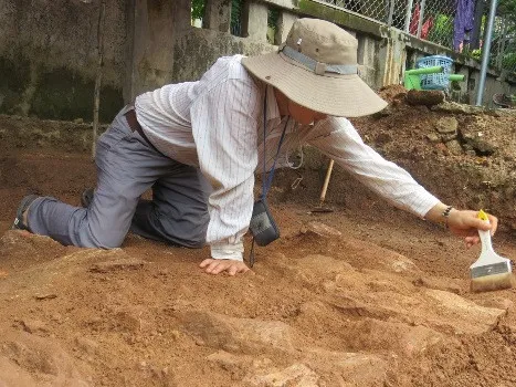 Lớp đá được phát hiện tại hố số 5 của một nhà dân.