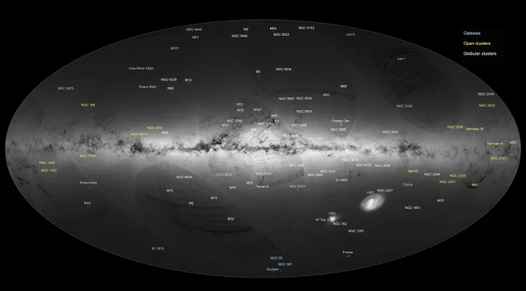 Bản đồ ghi chú vị trí, hình dạng và các ngôi sao, chòm sao tồn tại trong thiên hà Milky Way