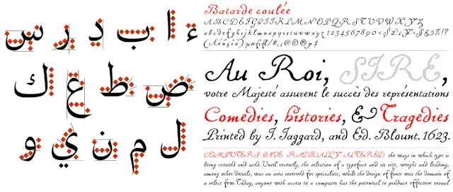 Kiểu chữ Arabic với nét đậm từ trái sang phải, và kiểu chữ tiếng Pháp với nét đậm từ trên xuống dưới.