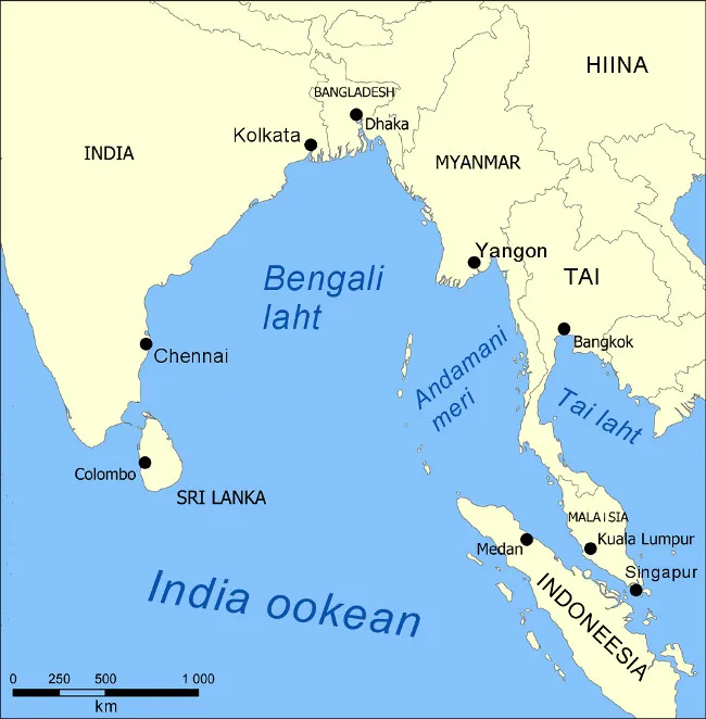 Vùng biển chết nằm trong vịnh Bengal, gần khu vực Đông Nam Á.