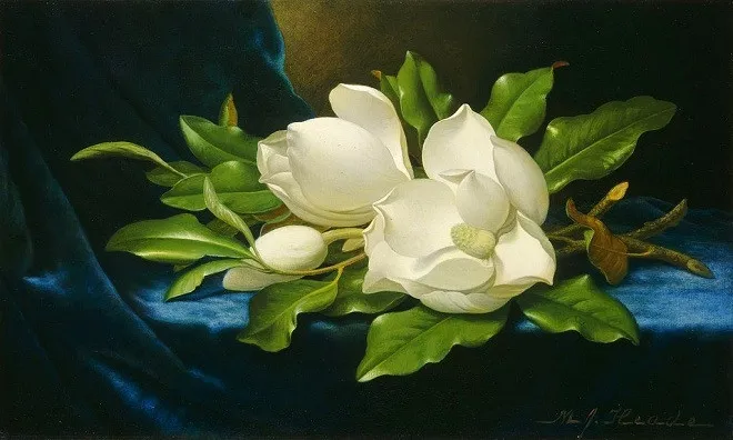 Trong hình là bức "Magnolia Blossoms on Blue Velvet" trị giá một triệu USD.