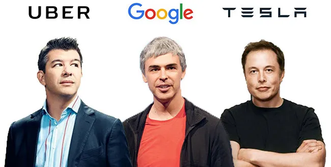 Travis Kalanick, Larry Page và Elon Musk – những người sáng lập Uber, Google và Tesla.