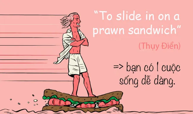 Ở tiếng Thụy Điển, cụm từ "Lướt trên một chiếc bánh sandwich tôm" được dùng với nghĩa là bạn có một cuộc sống dễ dàng.