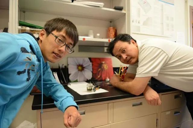 Chàng sinh viên Ming Gong (trái) và giáo sư Hongjie Dai của trường Stanford đã phát triển thành công loại pin nhôm-ion.