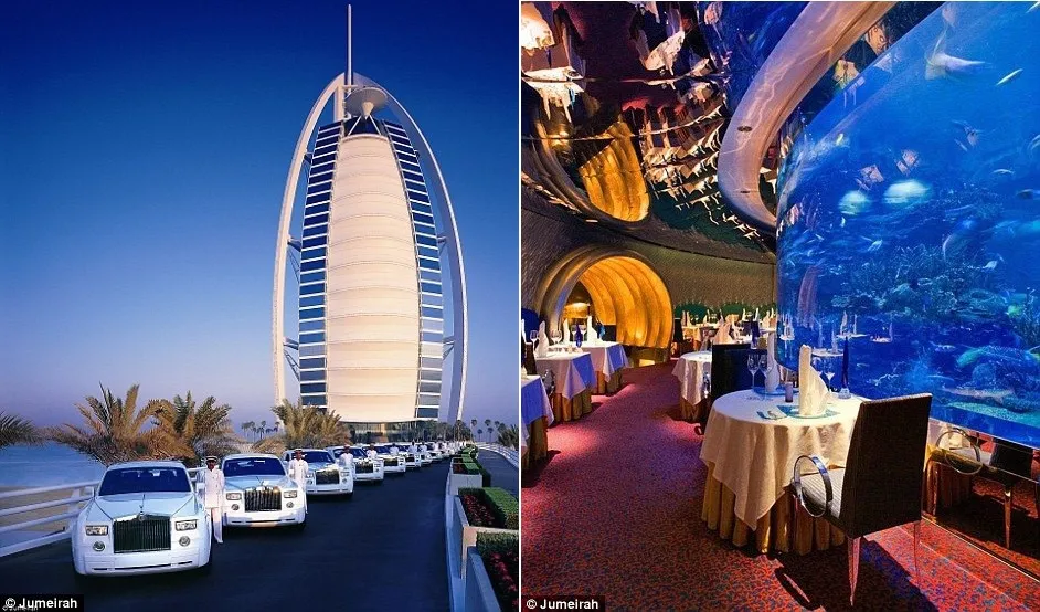 Burj Al Arab có đội xe Rolls Royces phục vụ khách hàng.