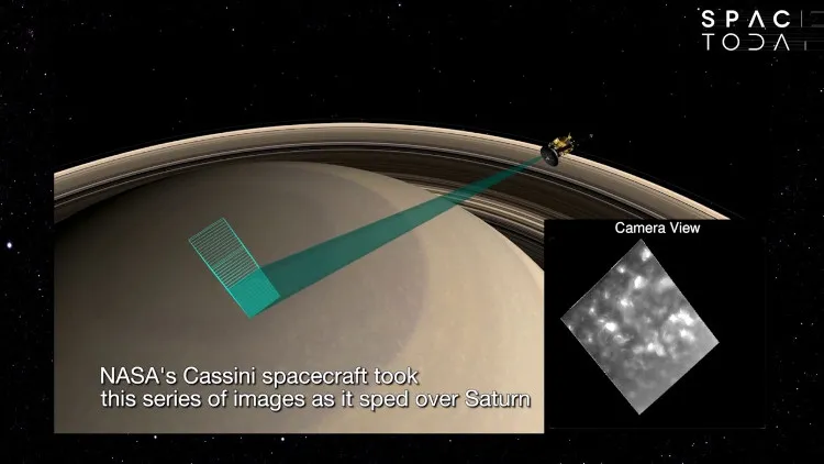 Tàu Cassini bay từ xa để ghi lại hình ảnh khí quyển Sao Thổ.