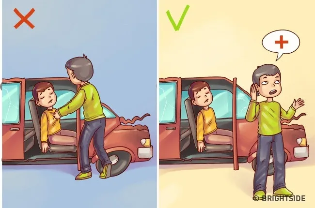 Đừng cố kéo nạn nhân ra khỏi xe gặp nạn mà gay gọi xe cứu thương, chờ bác sĩ cấp cứu.